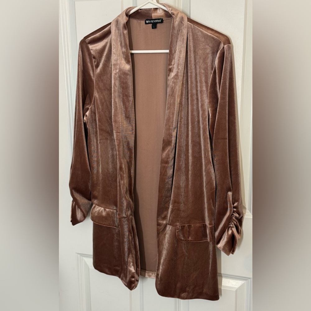 Elegant Champagne Velour Blazer | L | - Picture 7 of 10